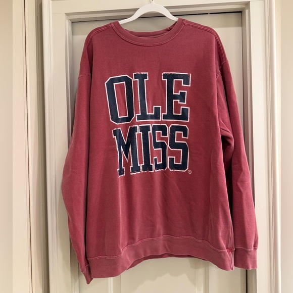 Comfort Colors Sweaters - Faded Block Ole Miss Crewneck Sweatshirt - Red